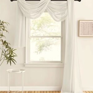 Elegant Light Gray Sheer Window Scarf
